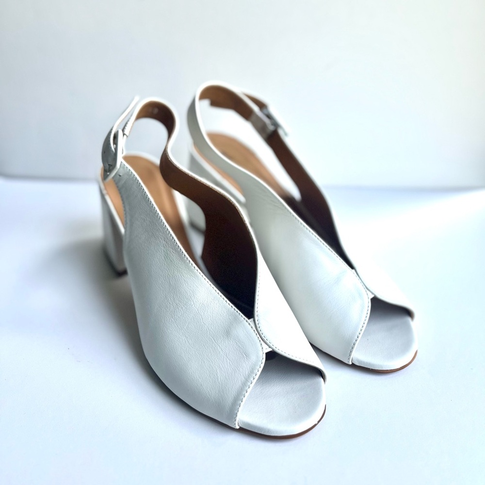 Melluso Italian Made Leather Winter White Slingback Block Heel Size US 10|40